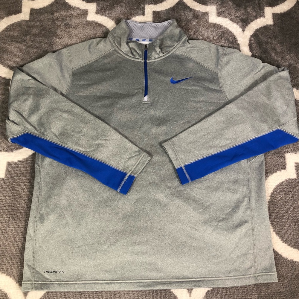 Nike Pullover Mens XL Quarter Zip Therma Fit Gray Blue Pullover